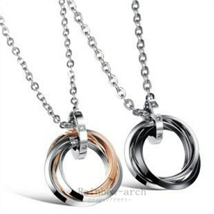 2点セット ネックレス メンズ レディース リング ステンレス ピンクゴールド ブラック ダイヤ 男女兼用 彼氏 男性 人気 母の日ギフト パッケージ付き