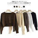 トップス プルオーバー ニットプルオーバー ショートニット クロップド丈 レディース 長袖 ショートニット セーター クルーネック ウールライク 体型カバー カジュアル 大きいサイズ 大人 シンプル かわいい 重ね着 ニット