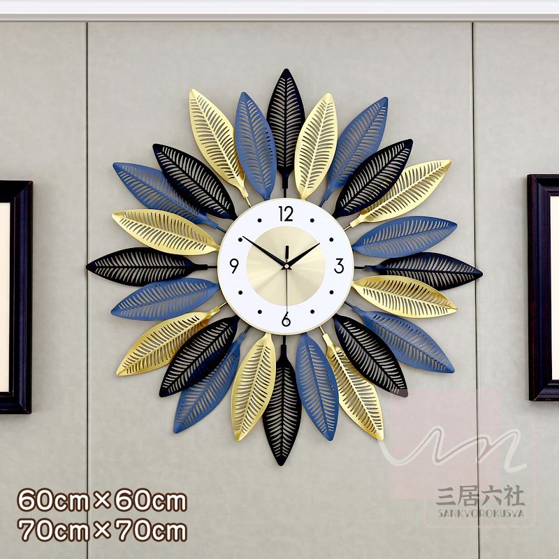 壁掛け時計 60*60cm 放射 葉の形 ナチュラル ギフト プレゼント キッズルーム 子供部屋 寝室 リビング 店舗 壁掛け時計 おしゃれ 北欧 ウッド DIY 豊富なデザイン シンプル 高級感溢れるポリゴンライン 新生活 贈り物 新築 開店祝い 記念 静音