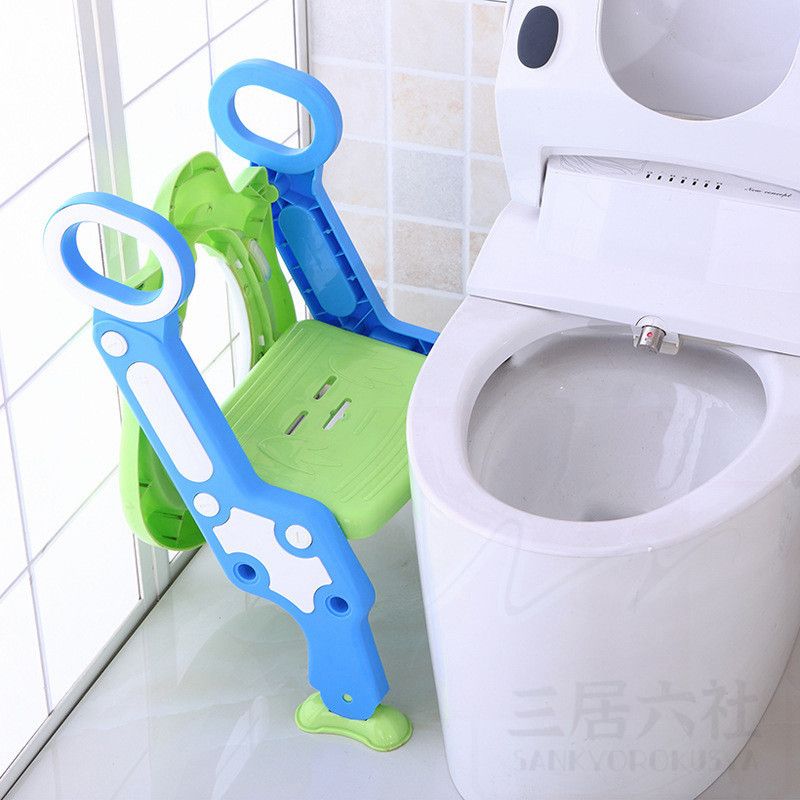 トイレトレーナー クッション付き　トイレトレーニング踏み台付きタイプ　グリーン　イエロー　ブルー..