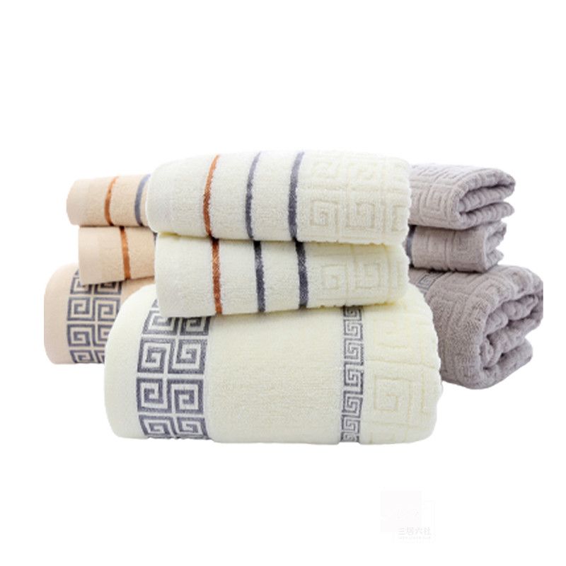 バスタオル セット 34&times;74cm+70&times;140cm コットン100% 3点セット オフホワイト　ベージュ　グ..