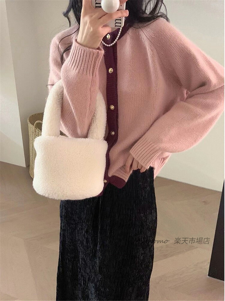 ニットトップス レディース 秋冬 40代 長袖セーターカーディガン 配色 ショット丈セーター ゆったりプルオーバー 大人 オシャレ韓国風 大人ニットアウター カジュアル 50代 30代