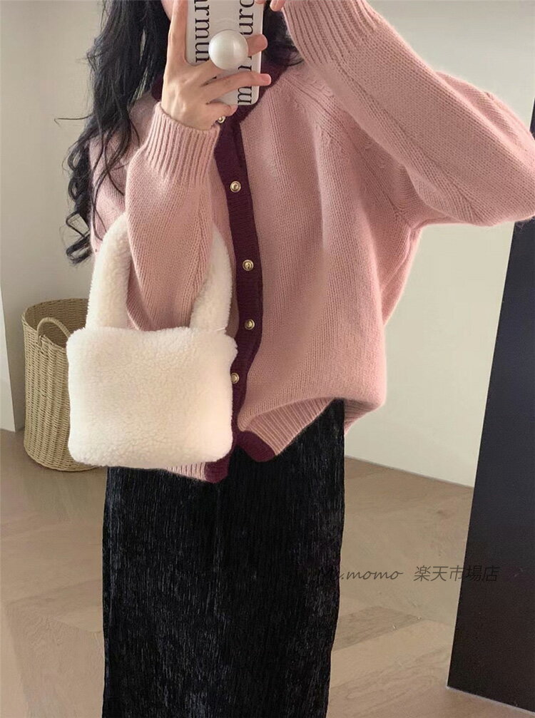 ニットトップス レディース 秋冬 40代 長袖セーターカーディガン 配色 ショット丈セーター ゆったりプルオーバー 大人 オシャレ韓国風 大人ニットアウター カジュアル 50代 30代