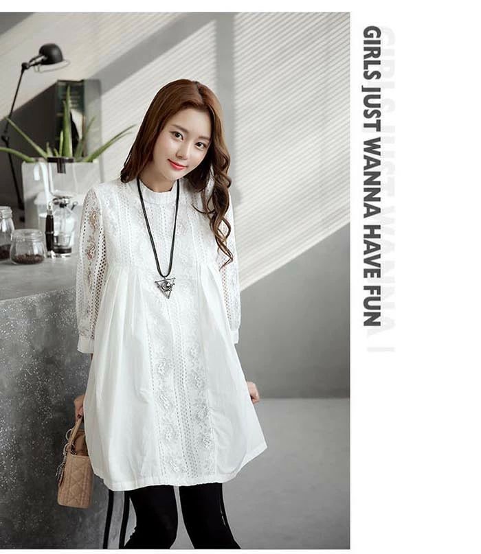 チュニック　ワンピース　ロングシャツ　シャツ　白シャツ　ブラウス　レディース 春夏 シャツワンピ レース　切替　シャツワンピース　体型カバー 着痩せ おしゃれ　女性らしい　白　ホワイト