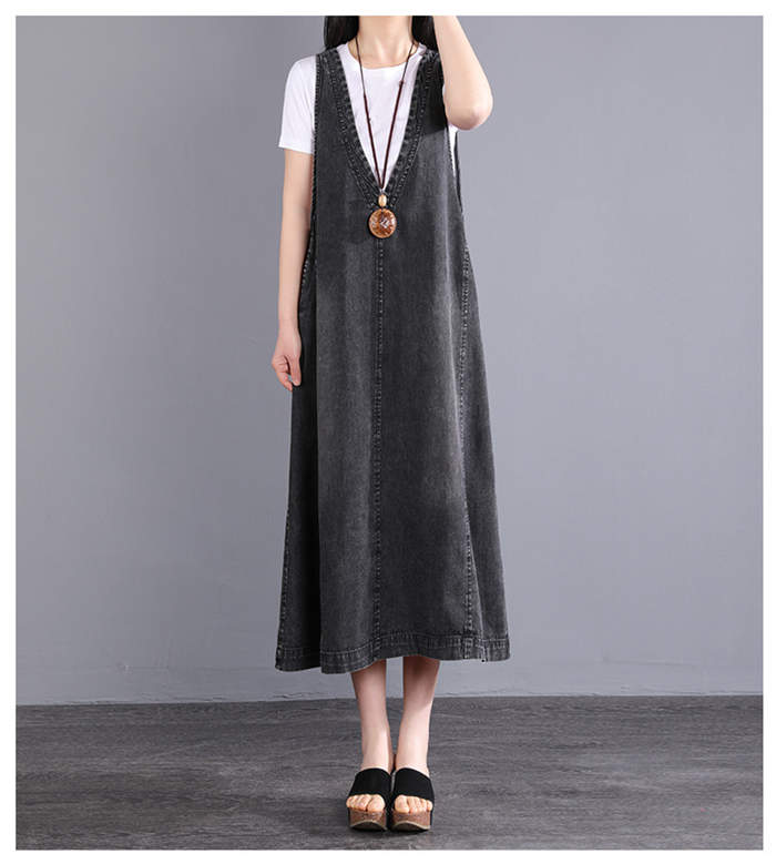 デニムワンピース レディース フランスの レトロ チェック 柄 ステッチ サスペンダー ドレス 女性 2025夏の シンプルで ゆったり 年齢を 感じさせにくい カジュアル ロング スカート