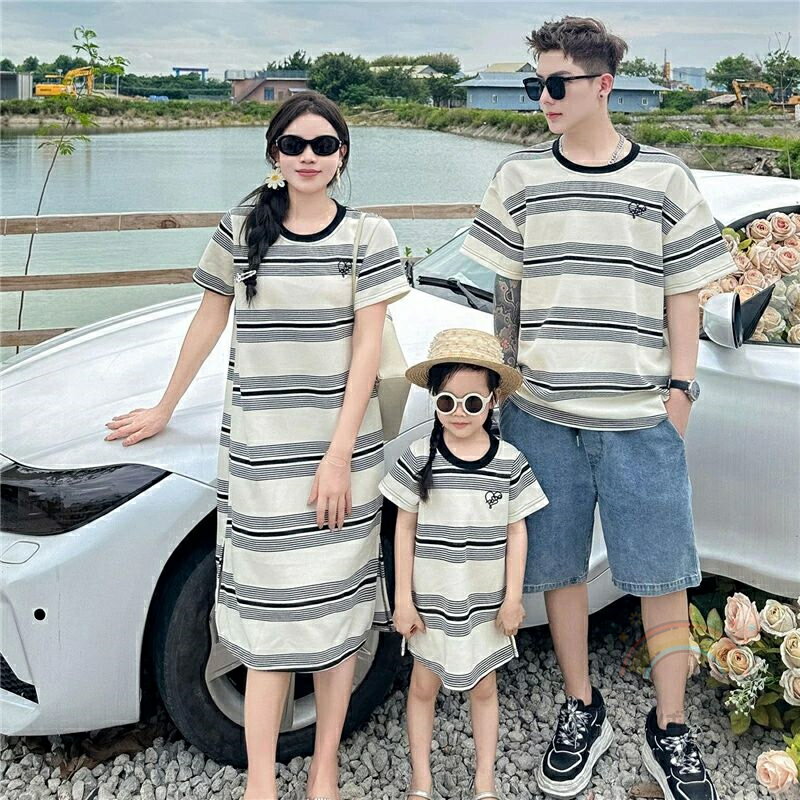 親子 ペアルック tシャツ ワンピース ペア ボーダー シンプル カジュアル 夏服 親子コーデ 赤ちゃん 親..