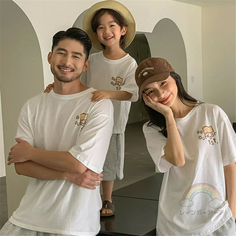 親子 ペアルック tシャツ 夏 ペア ゆったり アウトドア ストリートコーデ 半袖 キャンプ 夏服 親子コー..