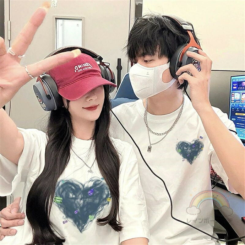 カップル ペア tシャツ ブランド tシャツ 夏 半袖 綿 高級 ペアルック カップル 春夏 服 メンズ tシャツ 半袖 レディース ペアルック tシャツ 可愛い カップル お揃い プレゼント 夫婦 tシャツ おもしろ カップル 友達 ギフト 人気(4)