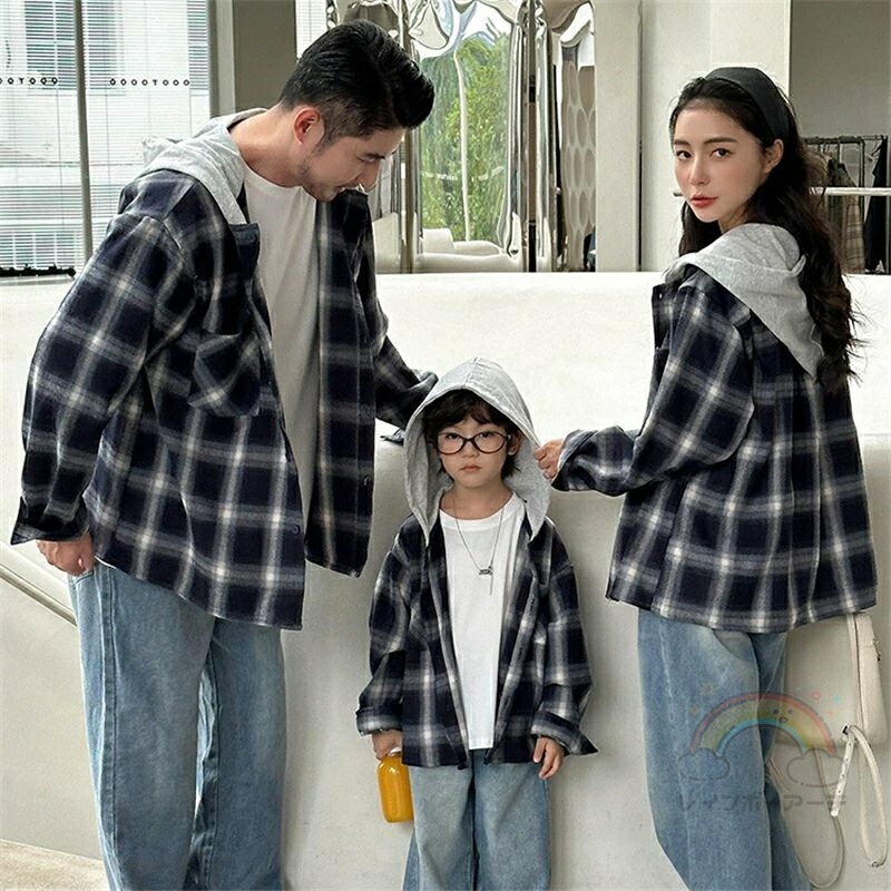 親子 ペアルック 赤ちゃん アウター カジュアル レトロ ジャケット 春 秋 チェック シャツ 前開き 韓国風 おしゃれ 親子ペアルック 冬 フード付き トップス ゆったり ママ 女の子 パーカー ブランド 長袖 パパ 大きいサイズ 家族 お揃い 服 プレゼント クリスマス