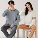 ペア パジャマ 長袖 男女2着 セット 綿100% クマ シンプル 柔らかい カジュアル uネック 春 秋 ルームウェア パッド付き クルーネック 冬 コットン...