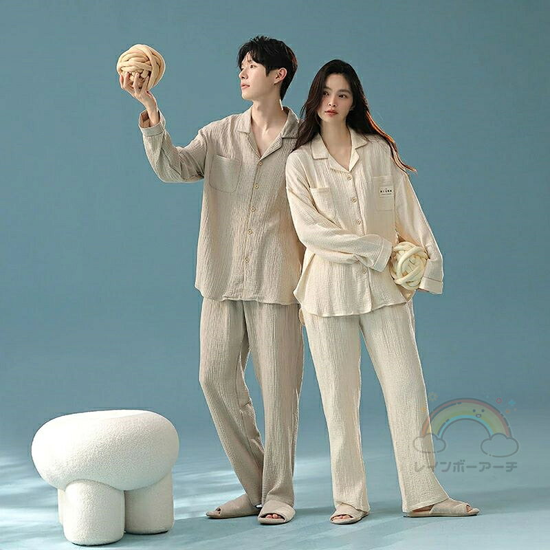 ペア パジャマ 長袖 男女2着 セット 綿100％ 綿 セットアップ カップル 柔らかい 秋 シンプル 長袖トップス ルームウェア 前開き 冬 コットン ペアパジャマ 結婚祝い プレゼント お祝い おもしろ 春秋 夫婦 ギフト 上下セット レディース 部屋着 メンズ