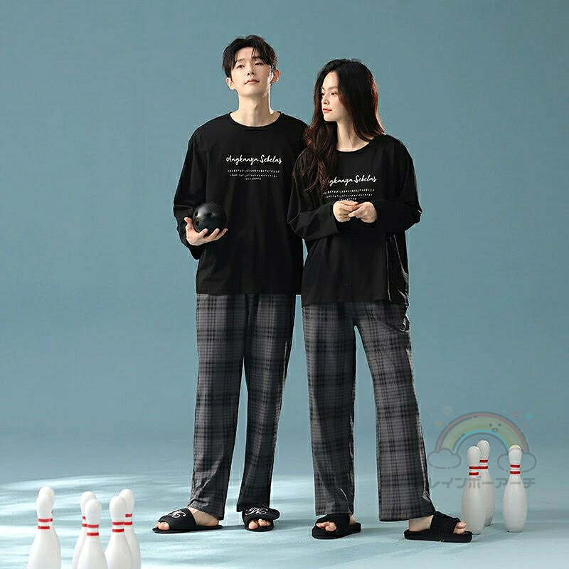 ペア パジャマ 長袖 男女2着 セット 綿100％ セットアップ カップル 抗菌 秋 長袖トップス ルームウェア クルーネック 冬 コットン ペアパジャマ 結婚祝い プレゼント お祝い おもしろ 春秋 夫婦 ギフト 上下セット レディース 部屋着 メンズ