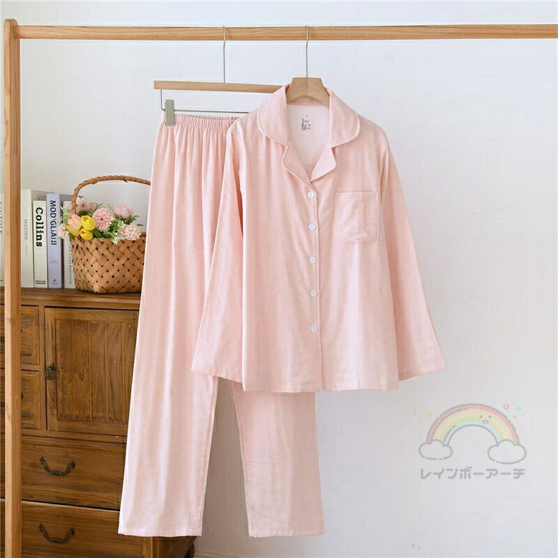 レインボーアーチのペア パジャマ 長袖 男女2着 セット 綿100％ 春 綿 カップル シンプル ガーゼ 薄手 長袖トップス ロングパンツ ルームウェア 前開き 秋 冬 コットン ペアパジャマ 結婚祝い プレゼント お祝い おもしろ 春秋 夫婦 ギフト 上下セット レディース 部屋着 メンズ｜アングル3