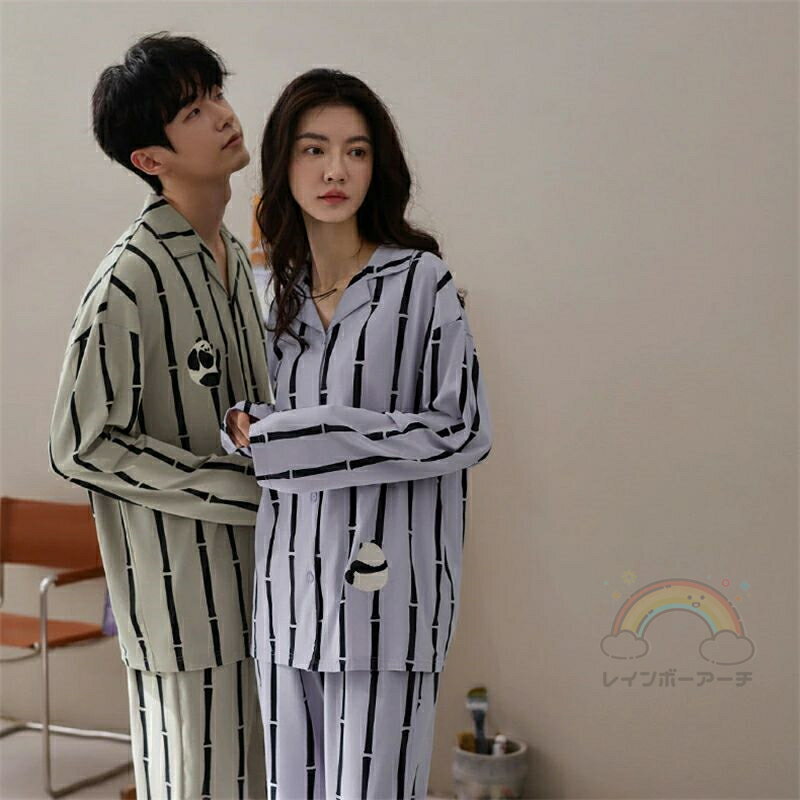 ペア パジャマ 長袖 男女2着 セット 綿 セットアップ カップル おしゃれ 春 秋 ストライプ 柔らかい 長袖トップス ルームウェア 前開き ポリエステル 冬 ペアパジャマ 結婚祝い プレゼント お祝い おもしろ 部屋着 春秋 夫婦 ギフト 上下セット レディース メンズ