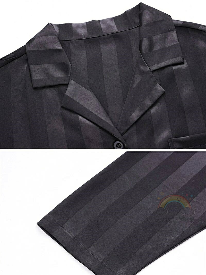 レインボーアーチのペア パジャマ 合成シルク 長袖 男女2着 セット カジュアル セットアップ ゆったり カップル 秋 コンフォート ルームウェア 夏 レディース 2点セット 高級 サテン メンズ 結婚祝い プレゼント ペアパジャマ 春夏 シルクの質感 おすすめ セクシー おしゃれ 人気 部屋着｜アングル2