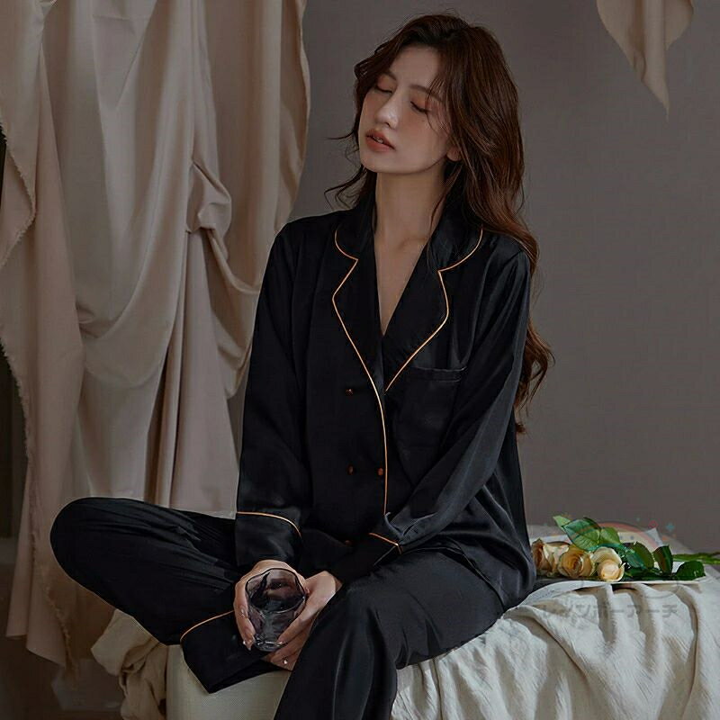 ペア パジャマ 合成シルク 長袖 男女2着 セット 春 シルク セットアップ カップル ルームウェア 夏 レディース 2点セット 高級 サテン メンズ 結婚祝い プレゼント ペアパジャマ 春夏 シルクの質感 おすすめ セクシー おしゃれ 人気 部屋着