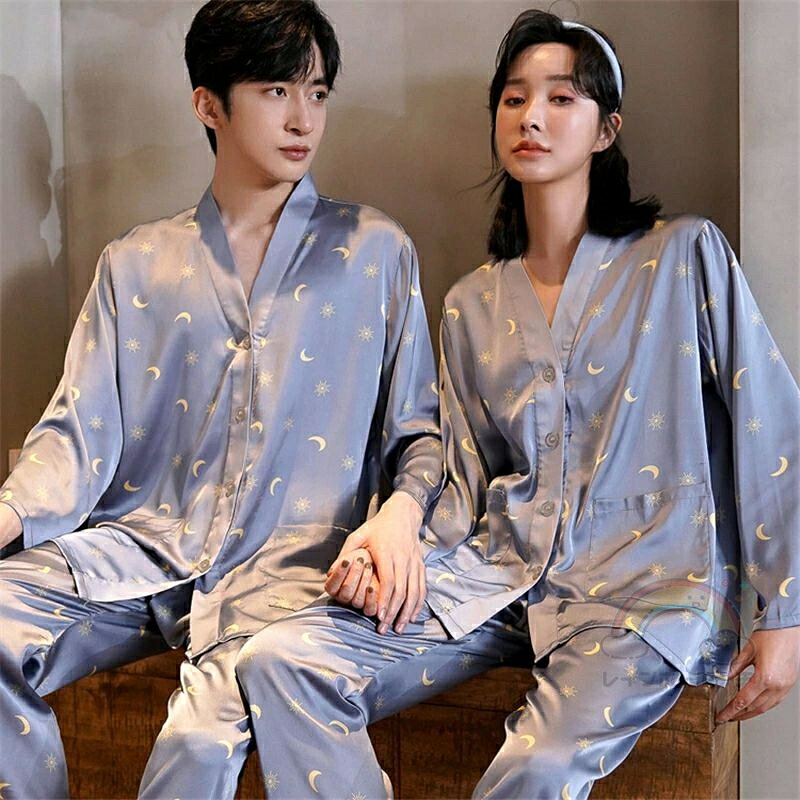 ペア パジャマ 合成シルク 長袖 男女2着 セット 夏 カップル 春 秋 薄手 長袖トップス 高級 ルームウェア レディース 2点セット サテン メンズ 結婚祝い プレゼント ペアパジャマ 春夏 シルクの質感 おすすめ セクシー おしゃれ 人気 部屋着