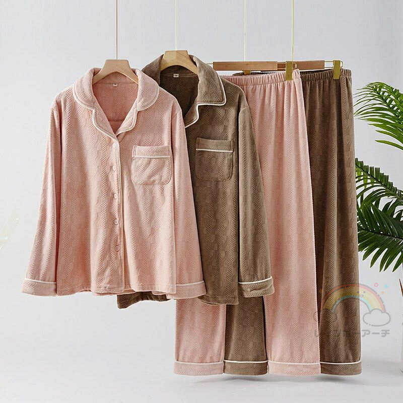 ペアパジャマ もこもこ 冬 男女2着 セット 厚手 防寒 裏起毛 カップル パジャマ 秋冬 ルームウェア お..