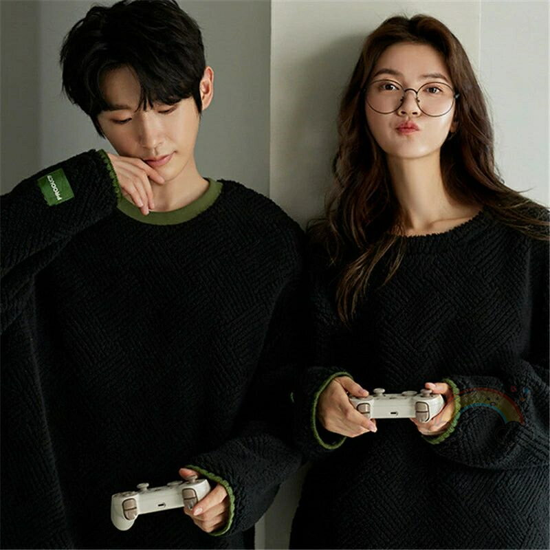 ペアパジャマ もこもこ 冬 男女2着 セット カジュアル 防寒 セットアップ カップル パジャマ シンプル ルームウェア おしゃれ ペア 長袖 クルーネック レディース 夫婦 メンズ 上下セット 秋 結婚祝い プレゼント お祝い お揃い ギフト 記念日 部屋着