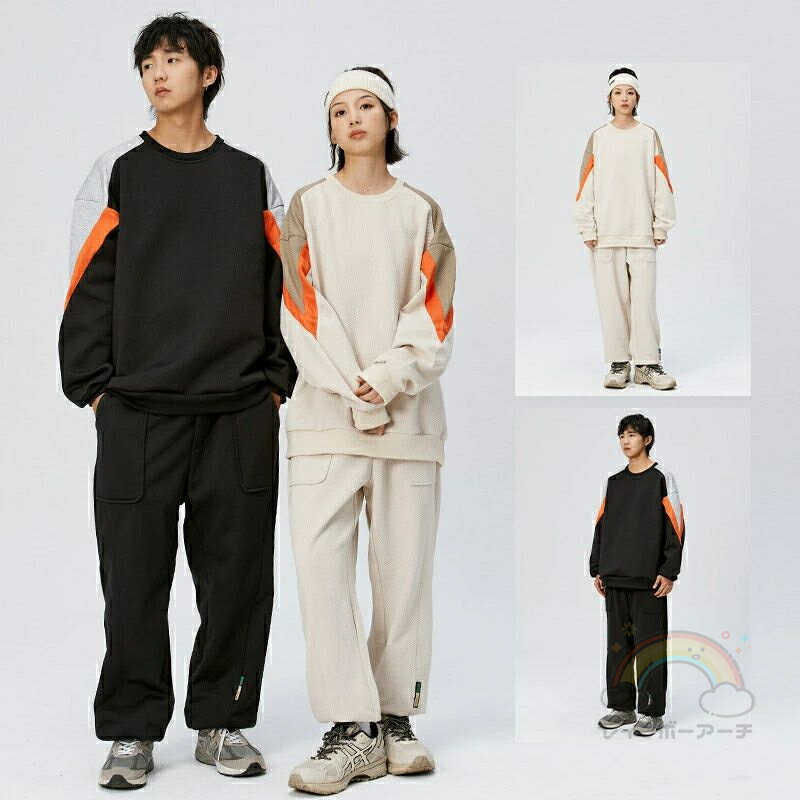 上下セット メンズ ジャージ パーカー ゆったり カップル 春 秋 服 スポーツ 長袖トップス ロングパン..