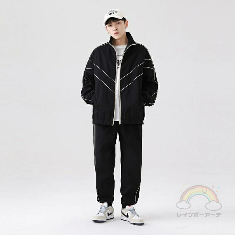 セットアップ ジャージ メンズ ジャケット カップル 春 秋 ストリートコーデ スタンド襟 ロングパンツ ..