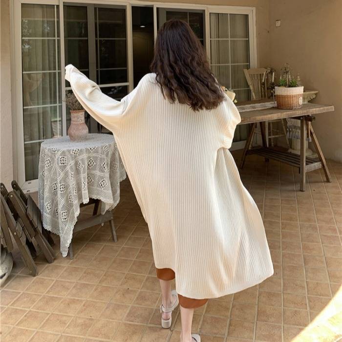 ロング ニットカーディガン ス アウター レディース 秋 冬 無地 ホワイト アプリコット 2色展開