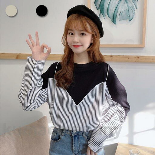 長袖Tシャツ 偽二枚 レディース Tシャツ ゆったり 長袖 カットソー クルーネック ゆったりTシャツ 春秋 お洒落 ユニックデザイン カジュアル 長袖Tシャツ 偽二枚 レディース Tシャツ ゆったり 長袖 カットソー クルーネック ゆったりTシャツ 春秋 お洒落 ユニックデザイン カジュアル
