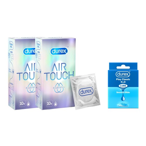 Durex デュレックス コンドーム エアタッチ たっぷりゼリー 10個入 2箱 ラテックス製 こんどーむ + 試供品付き(デュレックス 潤滑ゼリー フィール 5mL 3個入り)