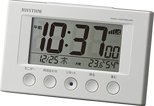 リズム(RHYTHM) 目覚まし時計 電波時計 温度計・湿度計付き フィットウェーブスマート 白 7.7×12×5.4cm 8RZ166SR03