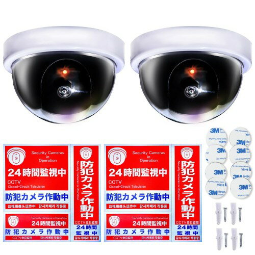 Co-Goods ダミーカメラ (ON/OFF機能付 2個) 防犯ステッカー 防水/耐光(内貼1式、 ...