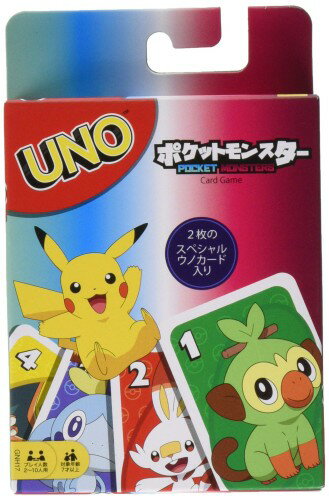 ピカチュウたちと一緒にポケモンUNOを遊ぼう。「カビゴン」や「ゲッコウガ」のスペシャルウノカードでさらに楽しく！　最後の一枚になったら「ピカピカ」と言わずに、「ウノ！」と叫ぼう！ 原産国:中国 対象年齢:7才以上　プレイ人数:2-10人用 カードゲーム サルノリ ヒバニー メッソン ザシアン ザマンゼンタ ミュウツー ビクティニ 等のポケモンがいっぱい