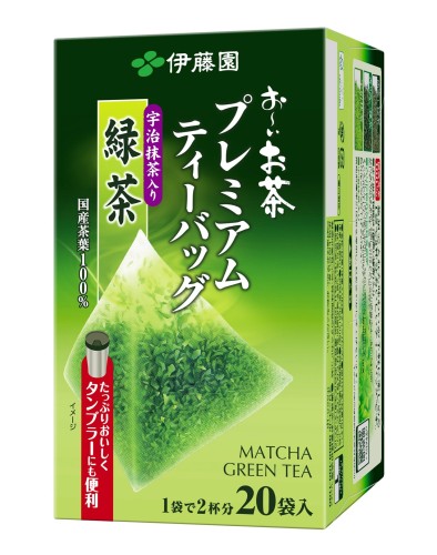内容量:1.8g×20袋 容器:三角ティーバッグ 原材料:緑茶(日本)、抹茶(京都府) 栄養成分(1袋(1.8g)当たり):抽出前エネルギー:6kcal、たんぱく質:0.4g、脂質:0.03g、炭水化物:1g、食塩相当量:0.0002g、抽出液※(100ml当たり)エネルギー:0kcal、たんぱく質:0g、脂質:0g、炭水化物:0g、食塩相当量:0g、茶カテキン:61mg (抽出液※(100ml当たり)) ※抽出後は「茶カテキンたっぷり抽出」の条件による アレルゲン:無し