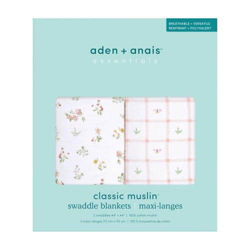 Maternity Foods - aden + anais エイデンアンドアネイ おくるみ フローラル 2枚セット 112×112cm モスリンコットン スワドル 新生児 夜泣き対策 SWADAEESWC20033