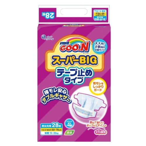 タイプ : テープ サイズ(目安の体重) : ビッグ (15~35kg) ウエストまわり : 50-70cm 内容量 : 28枚 原産国 : 日本