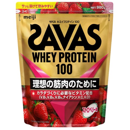 たんぱく質として吸収のよいホエイプロテインとカラダづくりに必要なビタミンを独自配合したストロベリー味の粉末プロテイン。 ストロベリー味