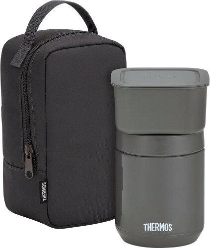 スープジャーとおかず容器がセットになったランチセット。断熱構造の専用ポーチ付き 本体サイズ(約):幅10.5×奥行き10.5×高さ18cm、本体重量(約):400g、容量:400ml 保温効力:(ポーチなし)60℃以上(6時間)(ポーチあり)62℃以上(6時間)/ 保冷効力:11℃以下(6時間) 原産国:中国 素材:スープジャー本体:ステンレス鋼(アクリル樹脂塗装)/ 外フタ:ポリプロピレン(発泡ポリプロピレン内蔵)/ 内フタ:ポリプロピレン / ベンパッキン・シールパッキン:シリコーンゴム /容器本体・フタ:ポリプロピレン / フタパッキン:シリコーンゴム / ポーチ外生地・内生地:ポリエステル / クッション(断熱材):発泡ポリエチレン