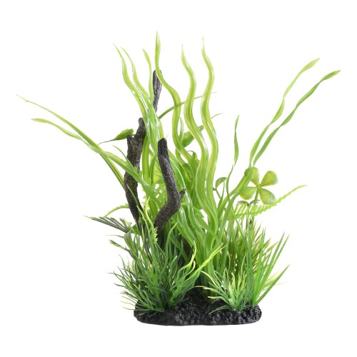 人気のプランツを寄せ植え、華やかなレイアウトが完成するMIXプランツシリーズ リアルな枝流木付き ●寄せ植えプランツで簡単レイアウト ●水槽に入れるだけで華やかなレイアウトが完成する寄せ植えプランツ ●枝流木とプランツのミックスタイプ。1つ置くだけでリアルな水景を演出します。 ご使用方法ご使用の前に、軽く水洗いしてください。 製品サイズ約幅10×奥行き8.5×高さ18cm ※茎や葉の部分をむやみに引っ張るとちぎれますので、取扱いは丁寧に行ってください。※手作り品のため、サイズ・色・形状にバラつきがあります。ご了承ください。※タワシなどで強くこすったり、長時間使用していると色落ちすることがありますが、生体には影響ありません。※土台の穴は製造時に空いた穴です。ご使用には問題ありません。