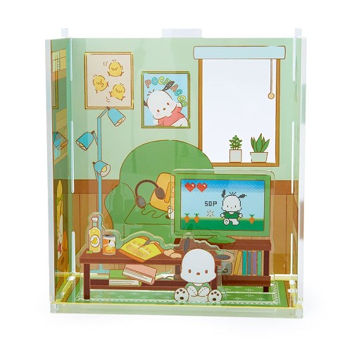 本体サイズ：組み立てた状態：約12.9×7×14cm※縦13cm、厚み3mmまでのアクリルスタンドが入ります。主な材料・原料：アクリル お気に入りのアクリルスタンドを飾ってたのしめます。お部屋どうしは縦・横に連結出来ます。付属のシリコーンパーツを使うことでお手持ちのアクリルスタンドの安定感が増します。 (C)1989,2021 SANRIO CO.,LTD.(P)