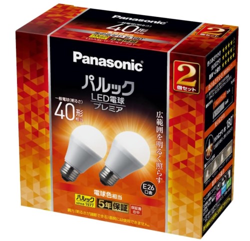 シリカ電球同サイズで「広範囲を明るく照らす」(配光角約180度)LED電球 全光束：電球40形相当485lm 口金サイズ：E26 定格消費電力：4.4W 定格寿命:40,000時間