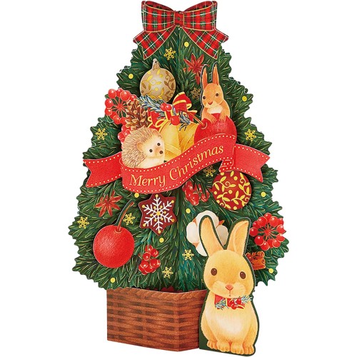 色鉛筆でやさしく繊細に描かれたクリスマスツリーのカードです。 金箔加工が施された華やかな仕上がりです。 立てて飾れますので、クリスマスのインテリアとしてもお楽しみいただけます。 付属のミニカードにメッセージが書けます。 赤いチェック柄の封筒付き。
