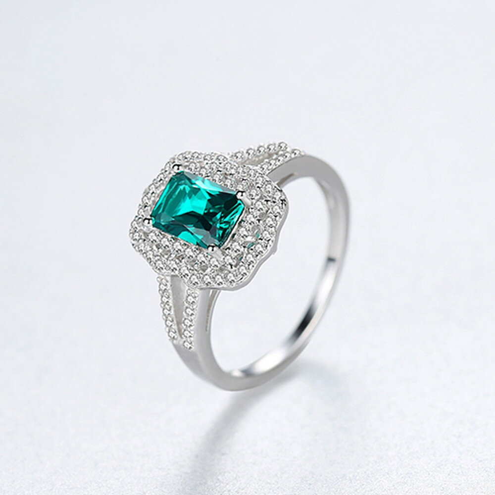 リング FORMICA Nanocrystal シルバー925 グリーン シルバー 11号 14号 16号 18号 エメラルドカット 大粒 4本爪 ヘイロー 大きめ 大ぶり ハーフエタニティ パッケージ付き