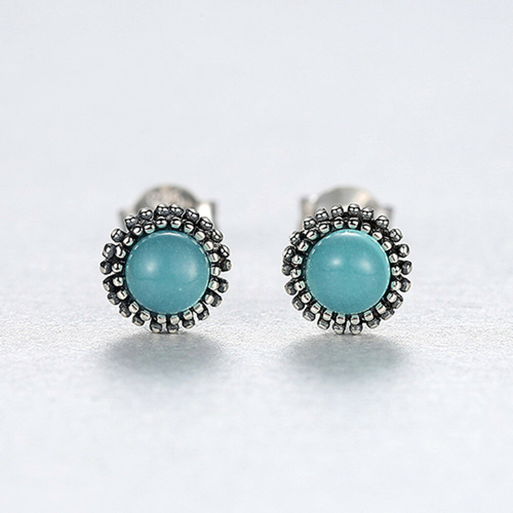 ピアス 両耳用 人工ターコイズ シルバー925 ブルー シルバー 人気 スタッド 上品 小さめ 小ぶり おしゃれ 可愛い かわいい カジュアル エスニック 丸 パッケージ付き