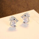 ピアス 両耳用 キュービックジルコニア ホワイト シルバー925 イエローゴールド シルバー スタッド メレ 可愛い かわいい アニマル ネズミ マウス パヴェ パッケージ付き