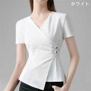 Tシャツ tシャツ シャツ ブラウス 新作 デザイン感 アシンメトリー トップス Vネック プルオーバー 綿 半袖 無地 レディース 体型カバー ボタン カジュ...