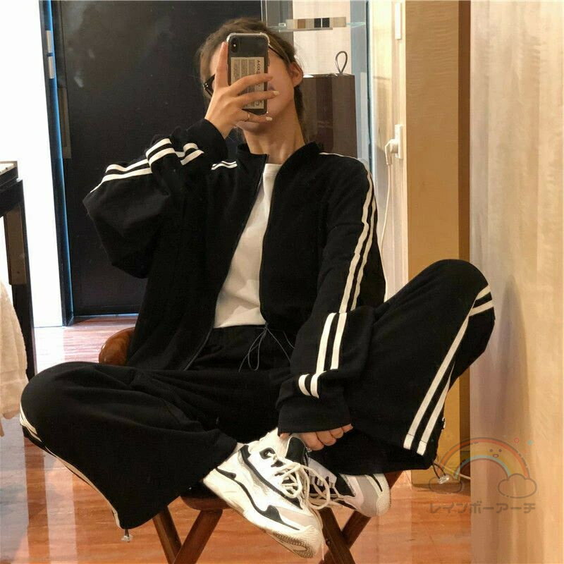 ジャージ 上下セット レディース 春 学生 秋 長袖 韓国 2点セット ジャージ セットアップ 女の子 おしゃれ 上下 セット スウェット 長袖 春 秋 冬 可...