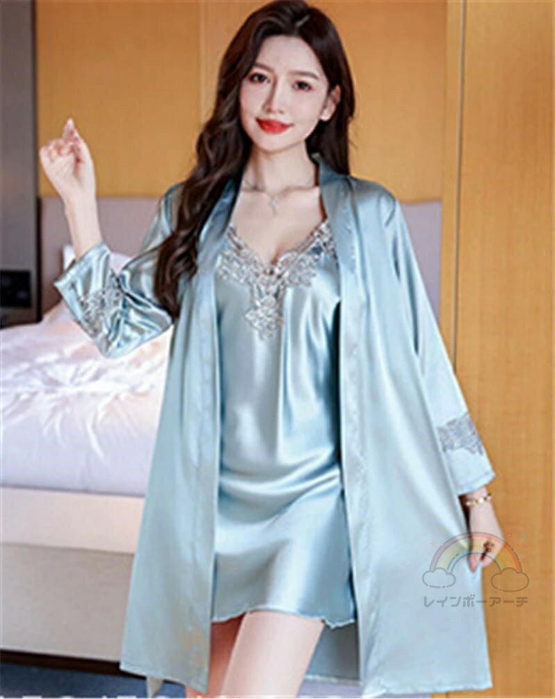 ペア パジャマ 合成シルク 長袖 男女2着 セット シルク キャミワンピ ネグリジェ 薄手 2点セット 夏 レディース 2点セット 高級 サテン メンズ パジャマ 結婚祝い プレゼント ペアパジャマ 春夏 シルクの質感 カップル ペア ルームウェア セクシー おしゃれ 人気 部屋着