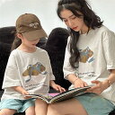 親子 ペアルック tシャツ 夏 ペア フラワー uネック レトロ 灰色 半袖 綿 リボン 夏服 親子コーデ 赤ちゃん 親子ペアルック ペアtシャツ 半袖 コーデ...