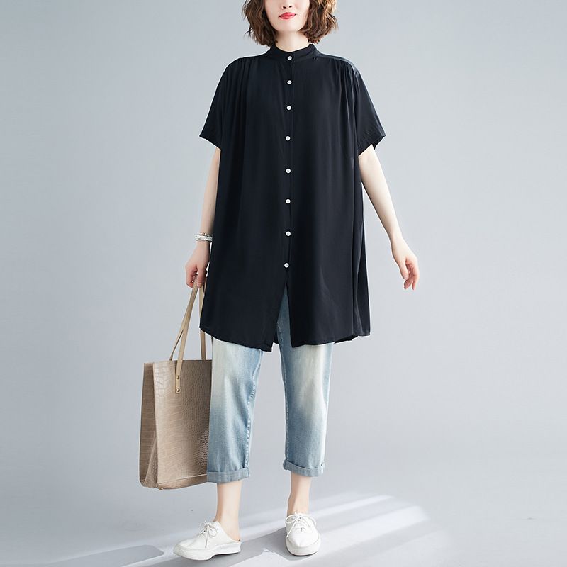 チュニック レディース トップス 半袖 シャツ ブラウス シャツワンピ ワンピース ロングシャツ 体型カバー 夏新作