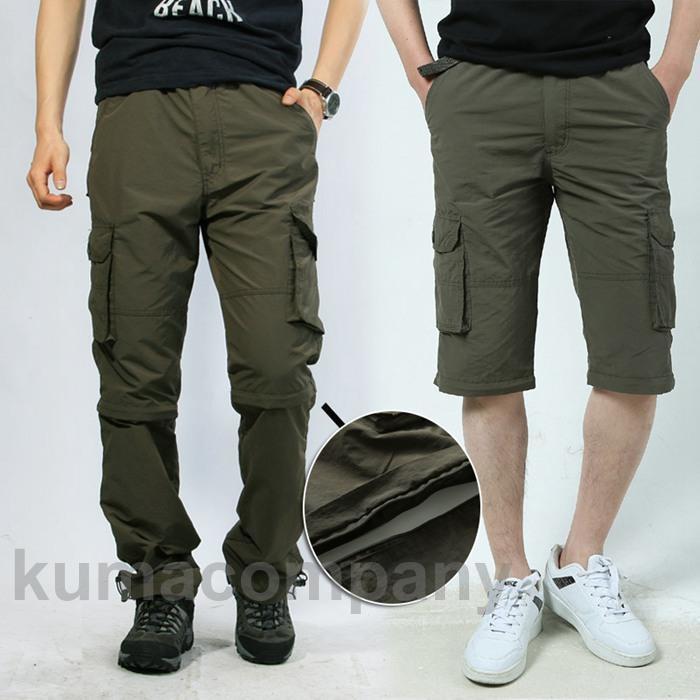 春 カーゴパンツ メンズ ロング丈 ハーフ丈 2way ズボン ロングパンツ ハーフパンツ ウエストゴム パン..