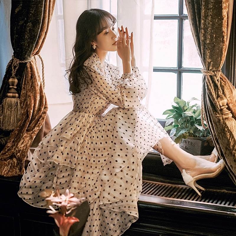 ドレス レディース パーティードレス ワンピドレス ドレスワンピース カジュアルドレス ロング 水玉 ポ..